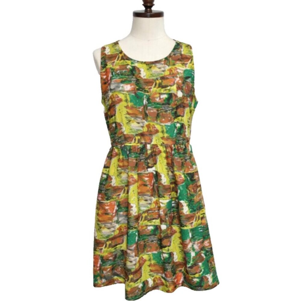 Tulle BOHO Artsy MIni Dress Womens Small Multicolor Abstract Sleeveless Casual